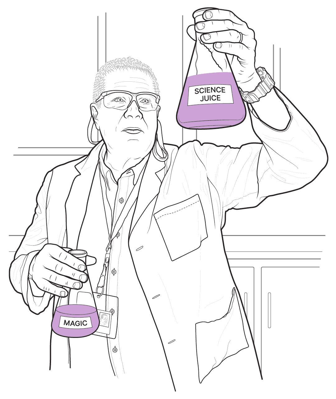 Black and white illustration of Dr. Andy Clark, inventor of Lavengel® and AOXaid™